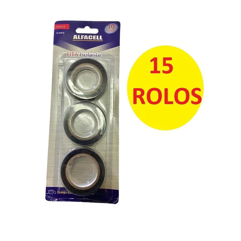 Kit 15 Rolos De Fita Isolante Em Pvc De 10 Metros Cada