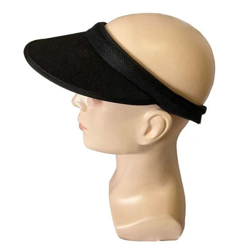 Viseira Tiara Arco Preto Aba 12cm com Elástico Praia Verão