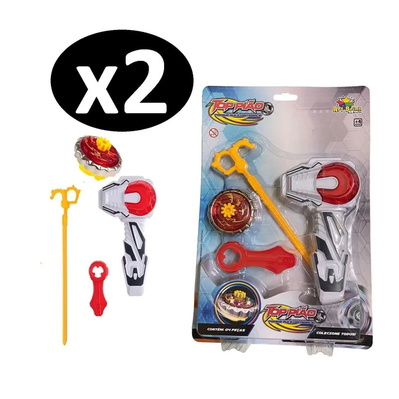 Kit 2 Brinquedos Pião Com Luz De Led Com Lançador Sortido
