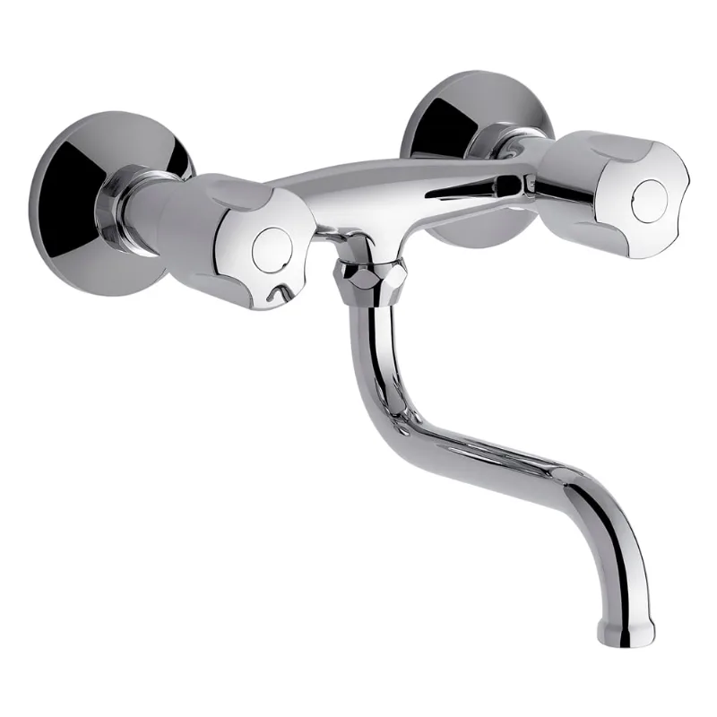 Griferia cocina de pared doble comando exterior pico bajo FV Pampa