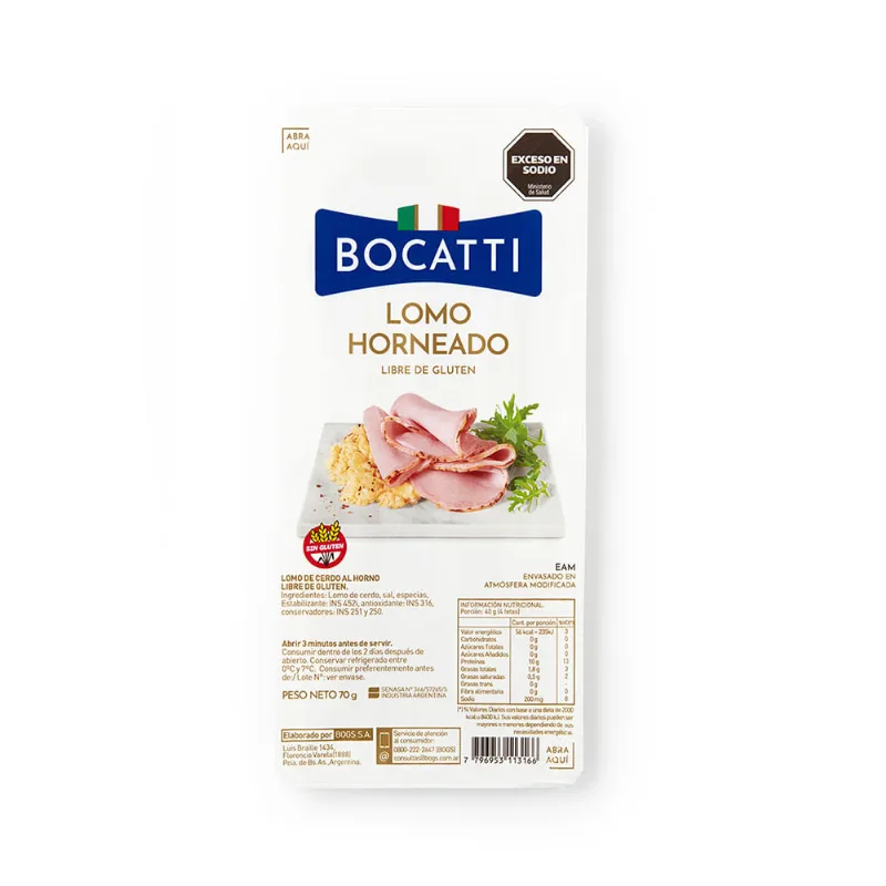 Lomo de Cerdo Sabor Lomo horneado Feteado 70 Grs Bocatti