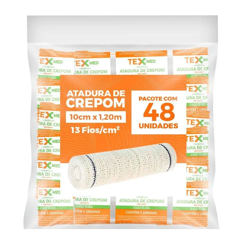 Atadura Crepom Elástica 10cm Kit 48 Unidades - Texmed