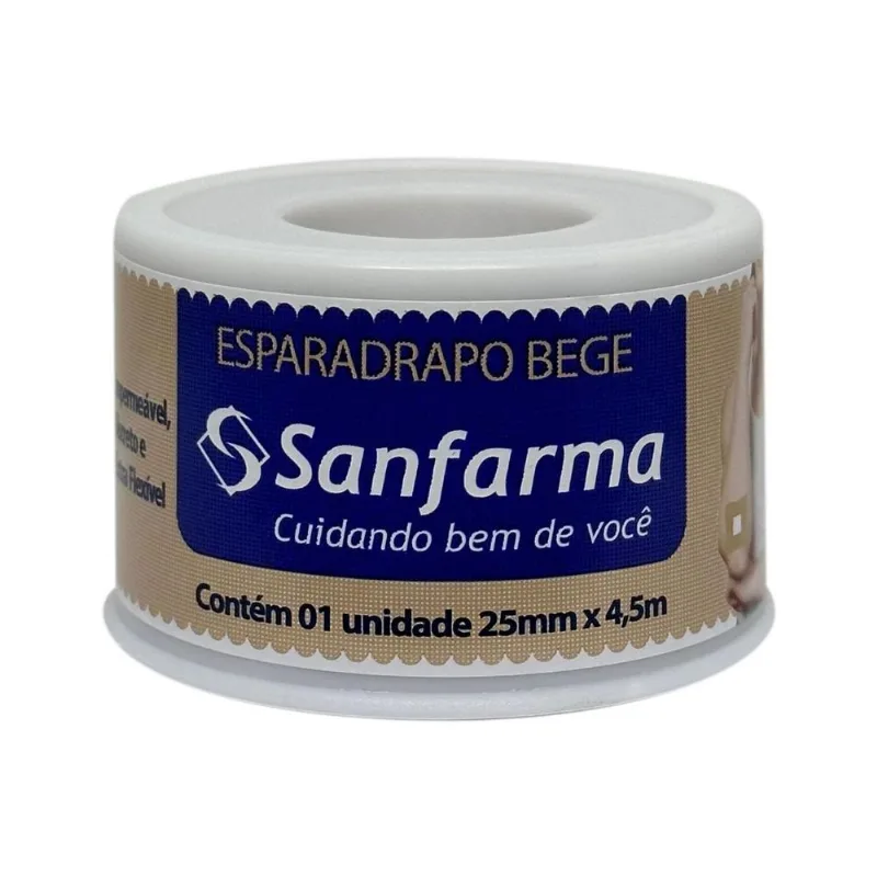 Esparadrapo Impermeavel Bege Sanfarma 25mm X 4,5m 3 Unidades