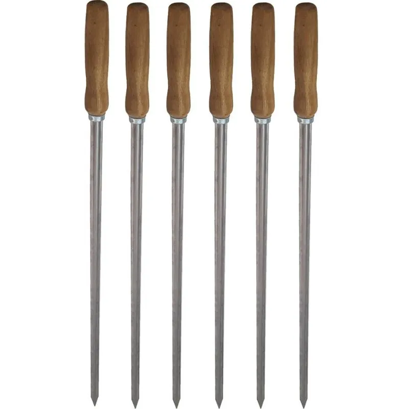 6 Espetos Simples 85cm Em Aço Inox Para Churrasco Carne
