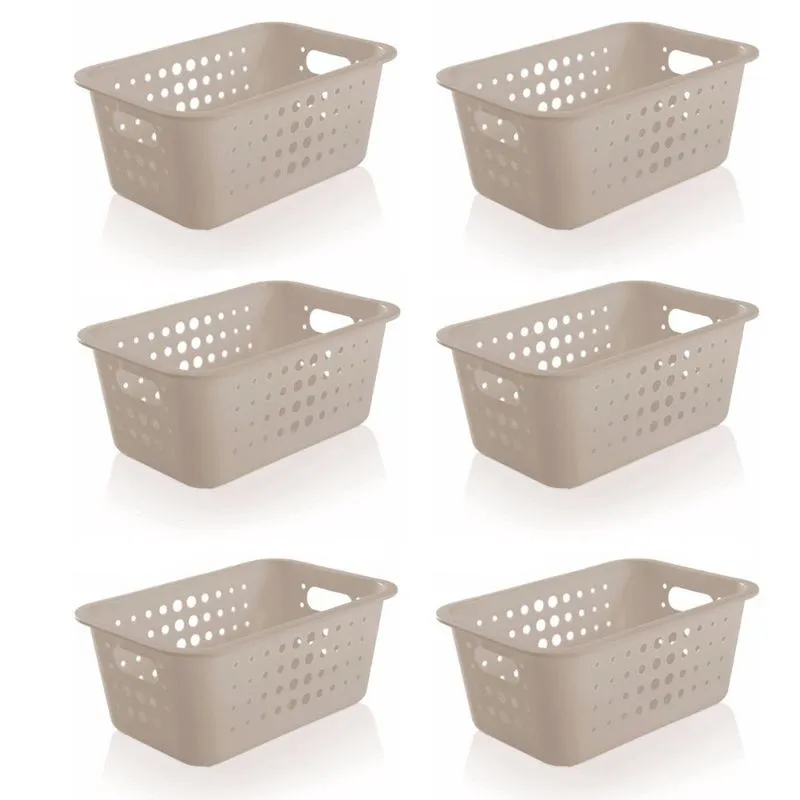 6 Caixa Organizadora Plástico 5l Casa Organize Cesto Closet Bege