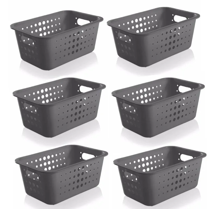 6 Caixa Organizadora Plástico 5l Casa Organize Cesto Closet Chumbo