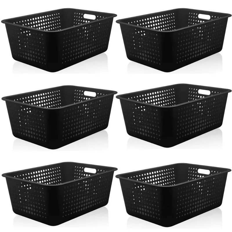 6 Caixas Organizadoras Maxi Grande Organize Cesto Plástico 40l Preto