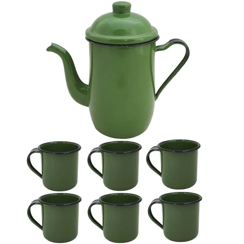 Bule Café Esmaltado 1,25 Litros e 6 Xícaras 70ml Tradicional Verde Botânico
