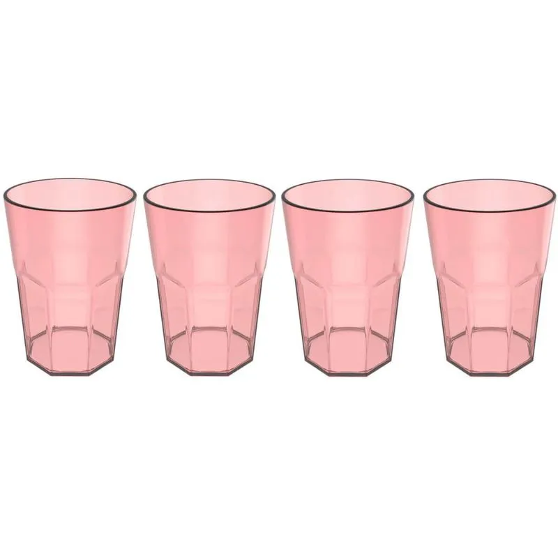 Jogo De Copos Conjunto 4 Unidades Copo Para Suco 400ml Acrílico Rosa Quartzo