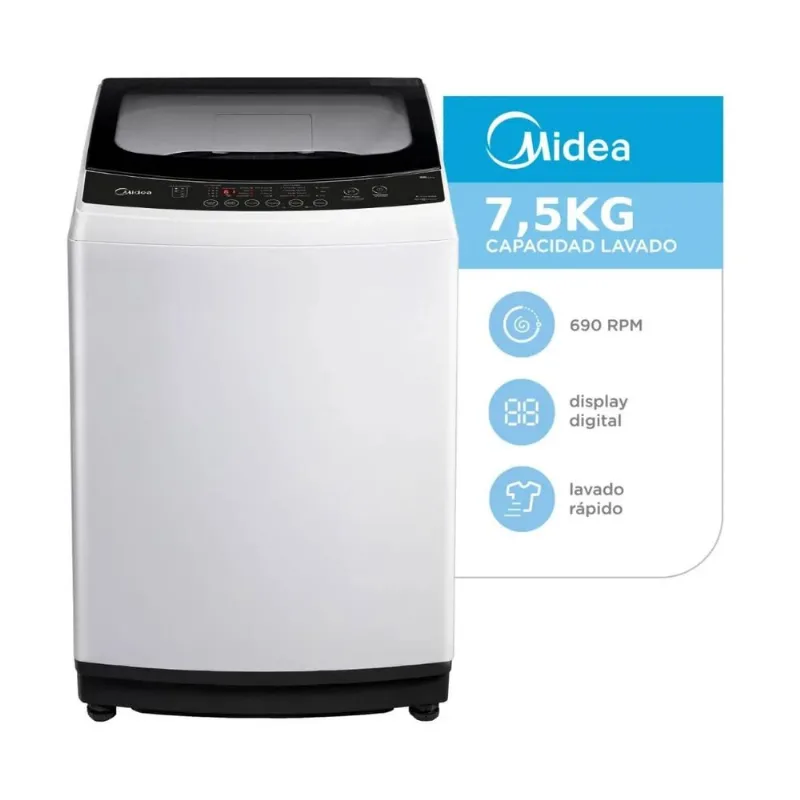 Lavarropas Superior Automático Midea Mls-75we04n 690 Rpm Lavarropas Superior Automático Midea Mls-75we04n