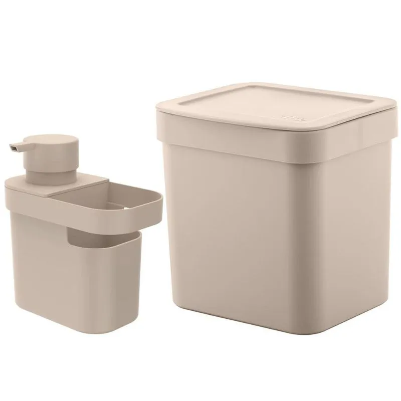 Lixeira Para Pia De Cozinha 4,7L E Dispenser Porta Detergente E Organizador 650ml OU Bege