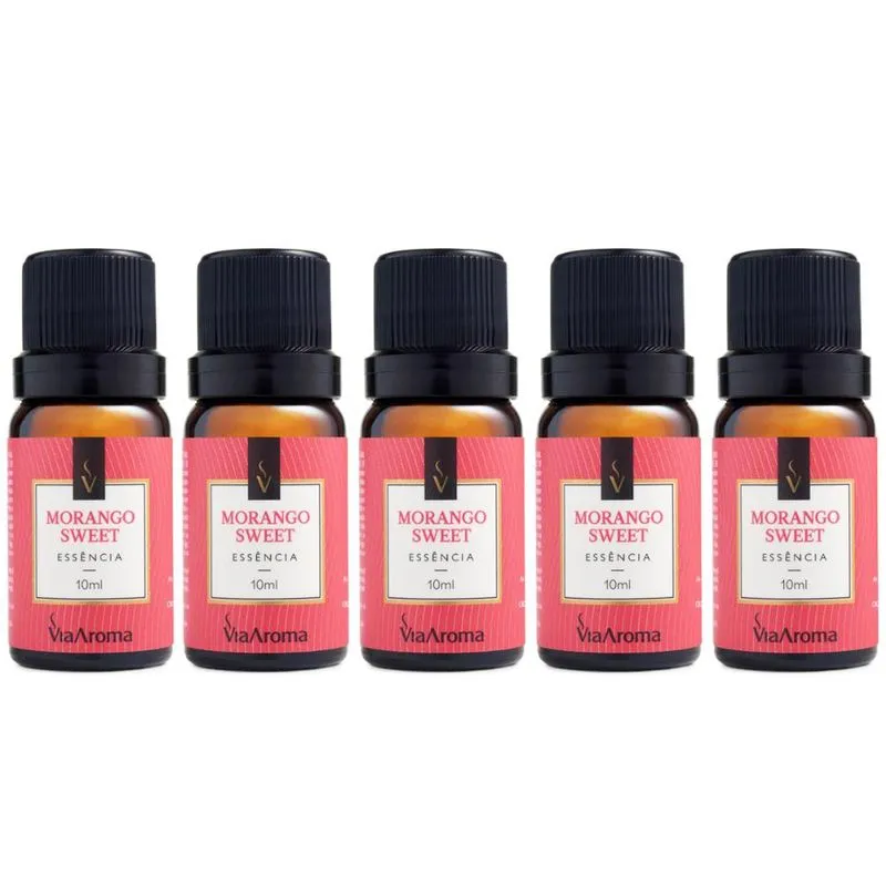 Kit 5 Essências Aromatizadoras Para Difusor Elétrico 10ml Via Aroma Morango Sweet