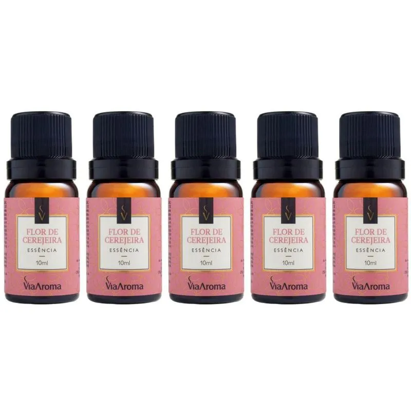Kit 5 Essências Aromatizadoras Para Difusor Elétrico 10ml Via Aroma Flor De Cerejeira