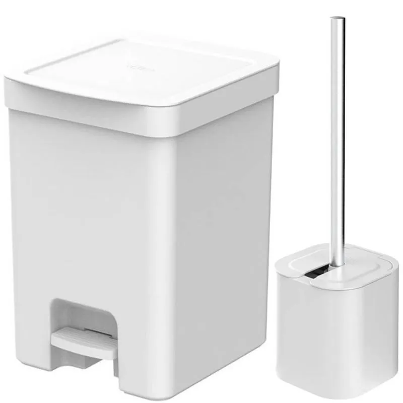 Conjunto para Banheiro Lixeira de Pedal 12L Trium e Escova Sanitária com Suporte Dual Branco OU