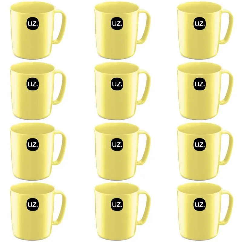 Conjunto 12 Canecas Escolares de Plástico 400ml UZ Amarelo Claro