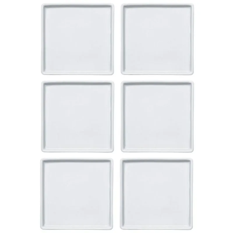 Conjunto 6 Pratos de Porcelana Branco Quadrados Rasos 16x16cm Americana Germer