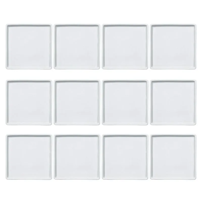 Jogo 12 Pratos Quadrados Rasos em Porcelana 16x16cm Americana Germer Branco