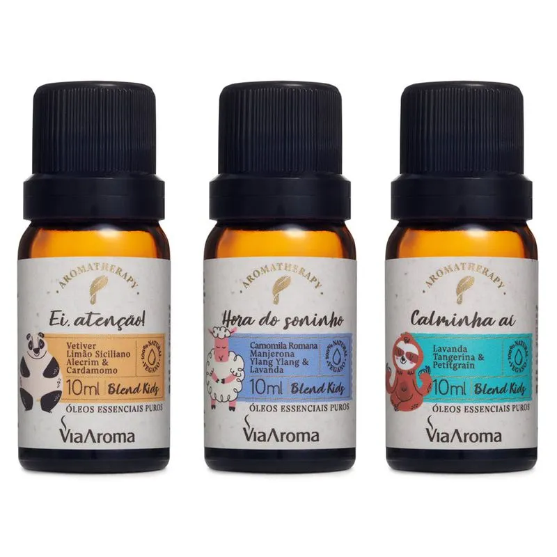 3 Blends De Óleos Essenciais Ei Atenção! Hora Do Soninho E Calminha Ai Aromatizadores Puros 10ml Via Aroma Kids