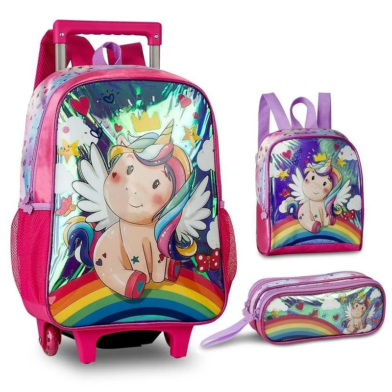 Kit Escolar Unicornio Completo Mochila Lancheira E Estojo