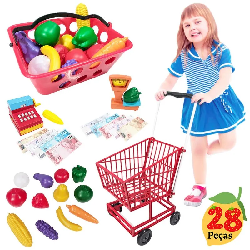 Carrinho De Compras Caixa Registradora E Frutinhas Infantil