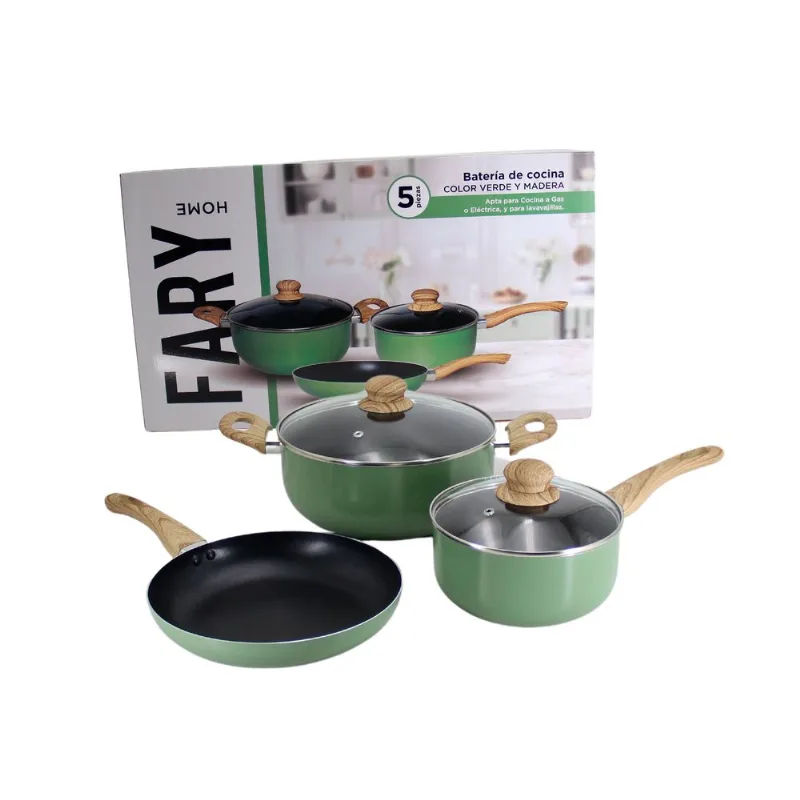 Set de cocción 5 pc aluminio negro y verde piedra
