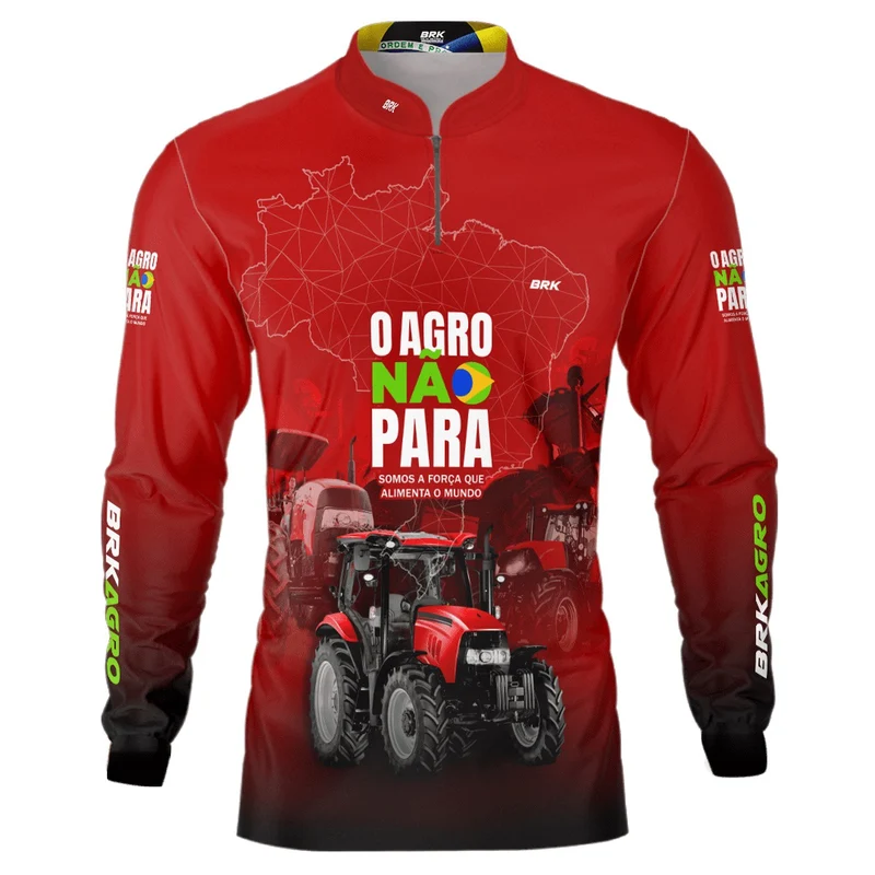 Camisa Agro Brk Vermelha O Agro Não Para com Proteção Solar UV50+ GG