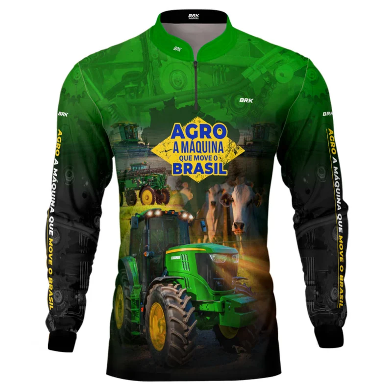Camisa Agro Brk Verde A Máquina Que Move o Brasil com Proteção Solar UV50+ G2
