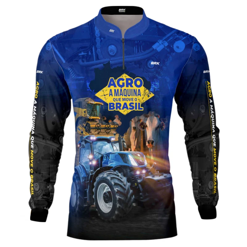 Camisa Agro Brk Azul Máquina que Move o Brasil com Proteção Solar UV50+ M