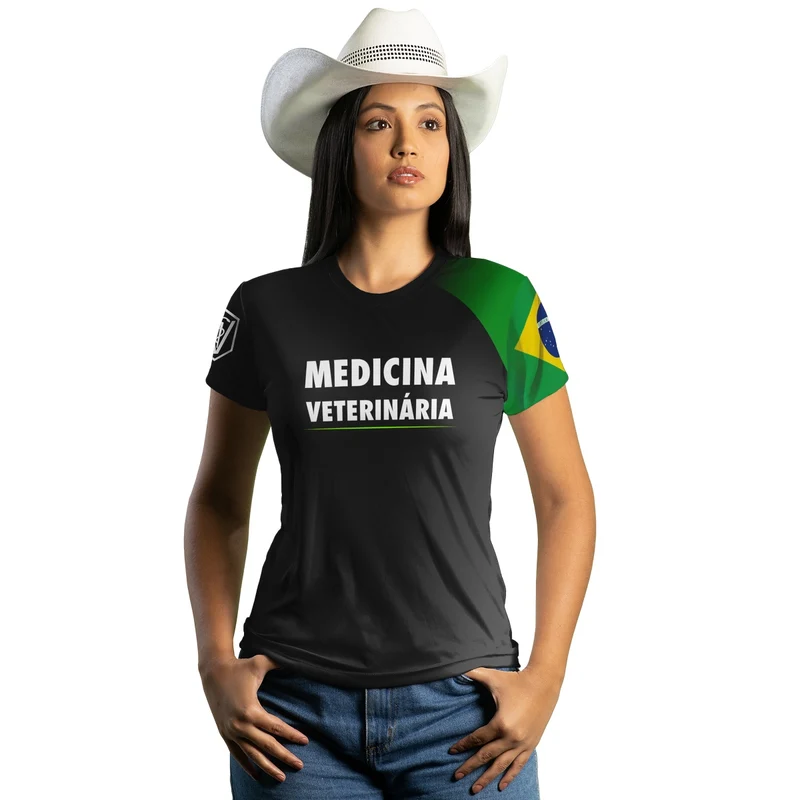 Camiseta Agro Feminina Brk Medicina Veterinária com Proteção Solar UV50+ PP