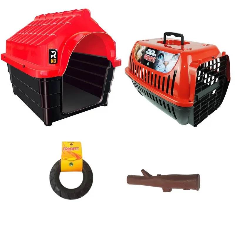Casinha N3 Transporte N2 Cachorro E Brinquedos - Vermelho