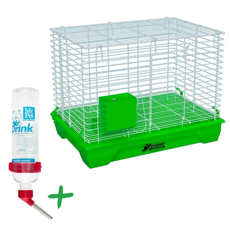 Kit Gaiola Desmontável Comedouro Bebedouro Coelho - Verde
