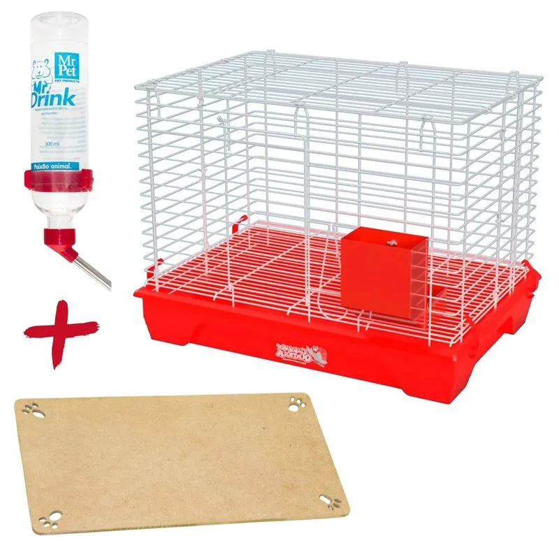 Gaiola Para Coelho Com Bebedouro Descansa Patas - Vermelho