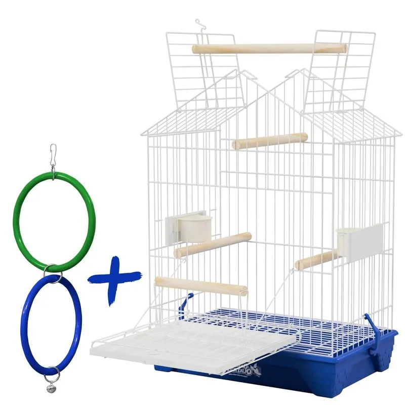 Kit Gaiola Capela Calopsita Brinquedo Argolinha - Azul
