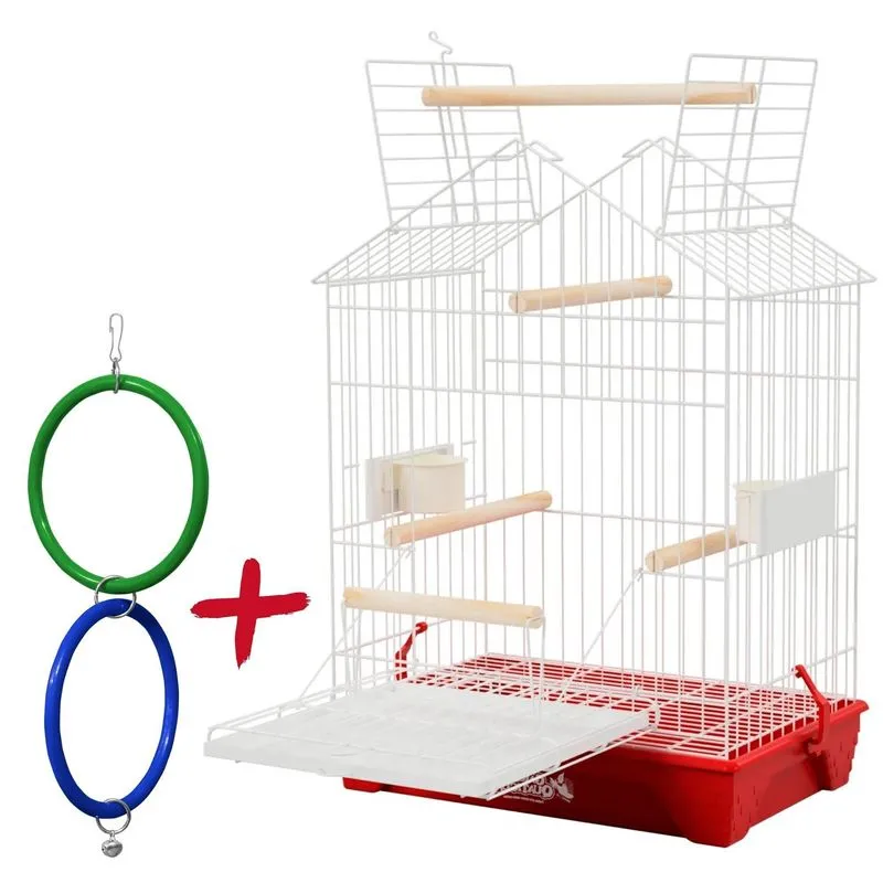 Kit Gaiola Capela Calopsita Brinquedo Argolinha - Vermelho