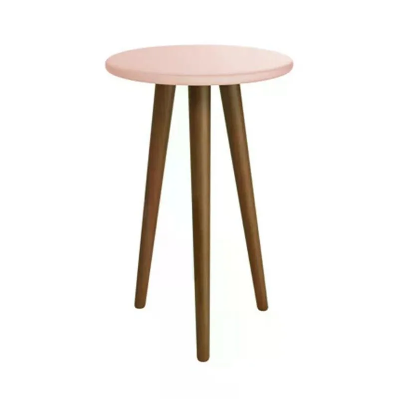 Mesa De Canto Theo Rosa Fosco Com Pés Amadeirado - Reller Móveis Rosa Fosco