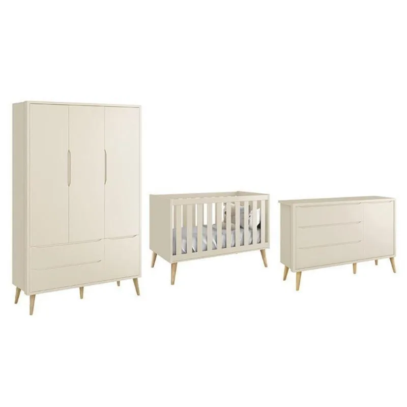 Conjunto de Quarto Theo 3 Portas Giratória 2 Gavetas MDF Areia Fosco Reller Móveis