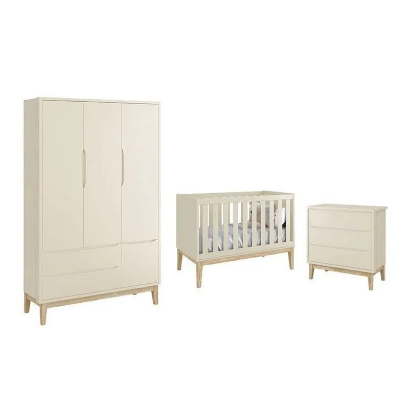 Conjunto De Quarto Guarda Roupa E Cômoda Classic 3 Gavetas MDF Areia Fosco Reller Móveis
