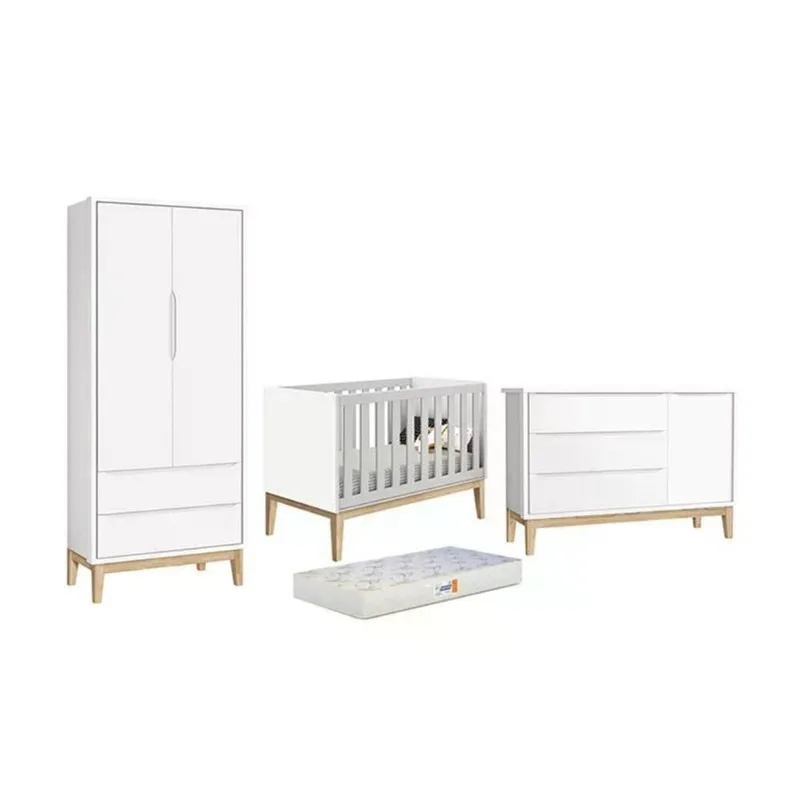 Dormitório Infantil Guarda Roupa Cômoda Colchão Espuma D18 Branco Reller Móveis