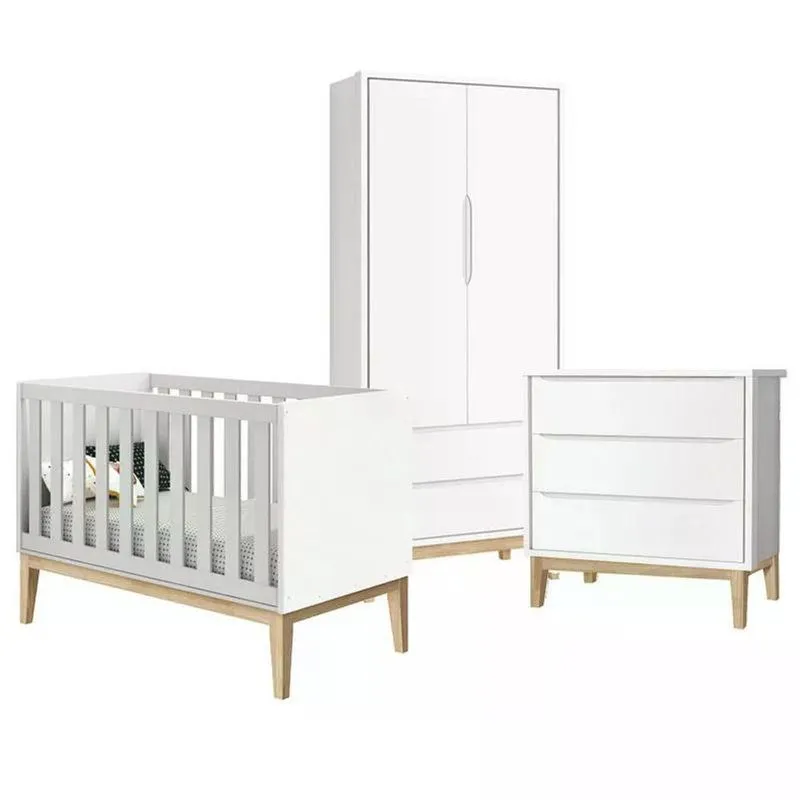 Quarto Infantil Classic 2 Portas Branco Fosco Com Pés Madeira Natural Reller Móveis