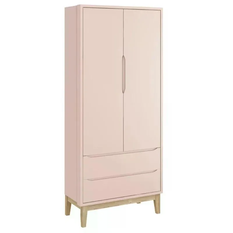 Guarda Roupa Infantil Classic 2 Portas de Bater 2 Gavetas MDF Fosco Rosa Reller Móveis