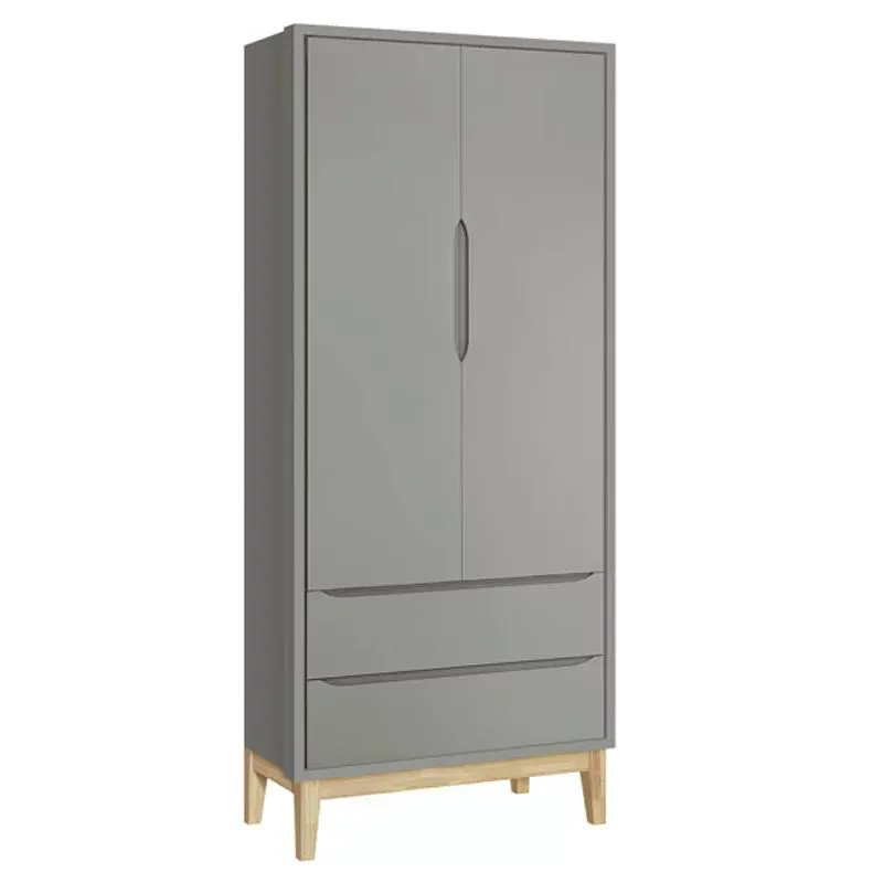 Guarda Roupa Infantil Classic 2 Portas com Pés Madeira Natural - Reller Móveis Cinza Fosco
