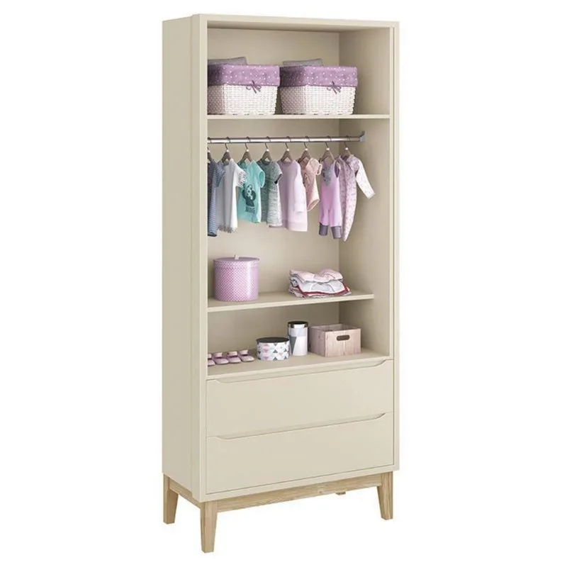 Guarda Roupa Infantil Classic 2 Portas de Bater 2 Gavetas MDF Areia Fosco Reller Móveis