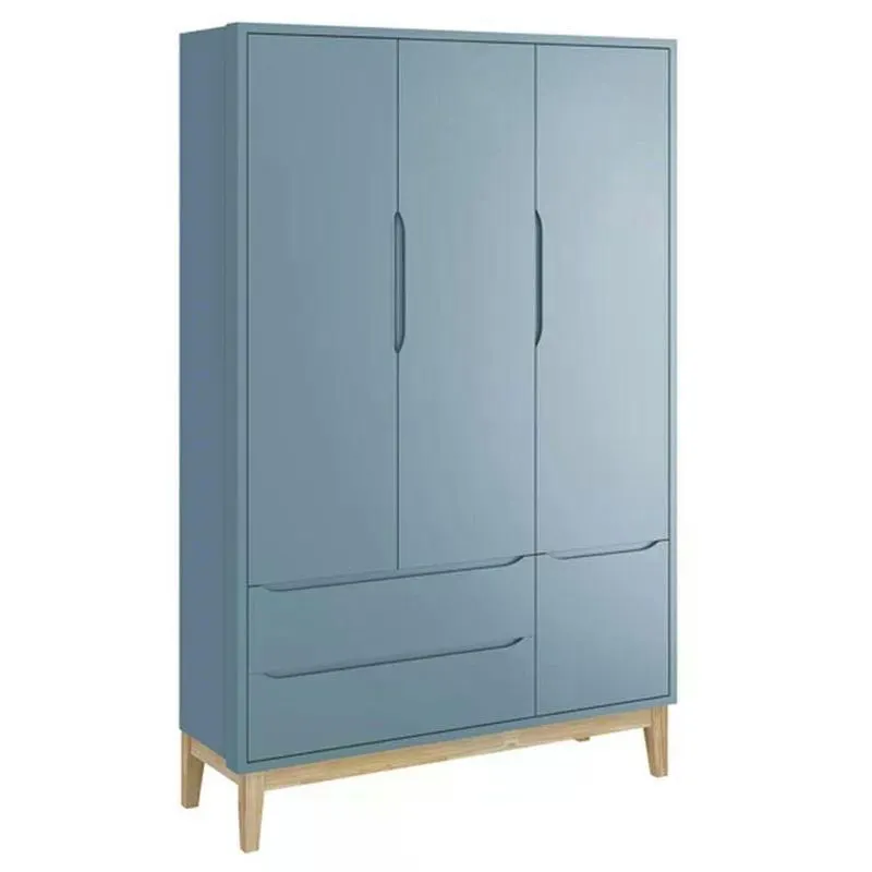 Guarda Roupa Infantil Classic 3 Portas Azul Fosco Com Pés Madeira Natural - Reller Móveis Azul Fosco