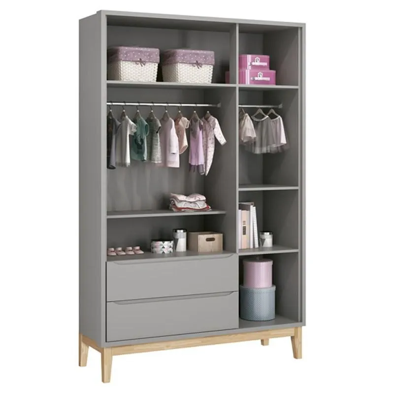 Guarda Roupa Infantil Classic 3 Portas com Pés Madeira Natural - Reller Móveis Cinza Fosco