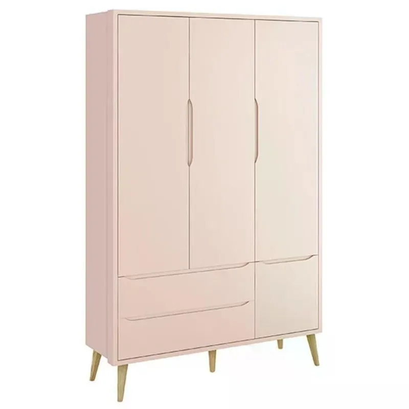Guarda Roupa Infantil Theo 3 Portas de Bater 2 Gavetas MDF Fosco Rosa com Pés Reller Móveis