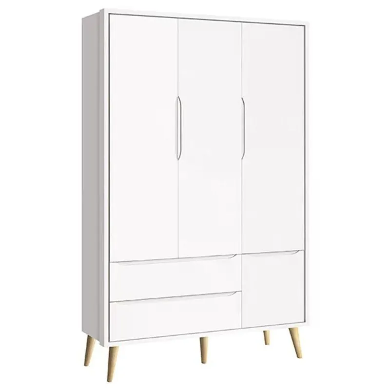 Guarda Roupa Infantil Theo 3 Portas de Bater 2 Gavetas MDF Branco Fosco Reller Móveis
