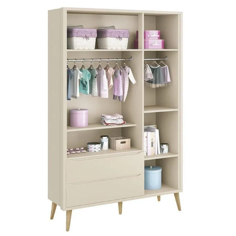 Guarda Roupa Infantil Theo 3 Portas de Bater 2 Gavetas MDF Areia Fosco Reller Móveis