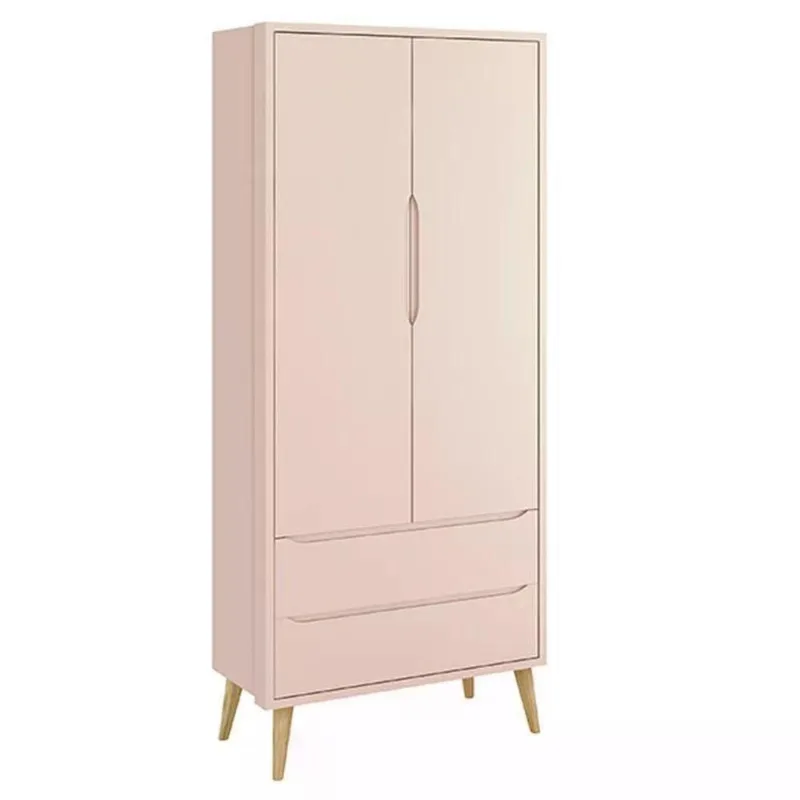 Guarda Roupa Infantil Theo 2 Gavetas MDF Moderno Rosa Fosco