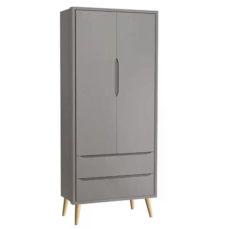 Guarda Roupa Infantil Theo 2 Portas Cinza Fosco Com Pés Madeira Natural - Reller Móveis Cinza Fosco