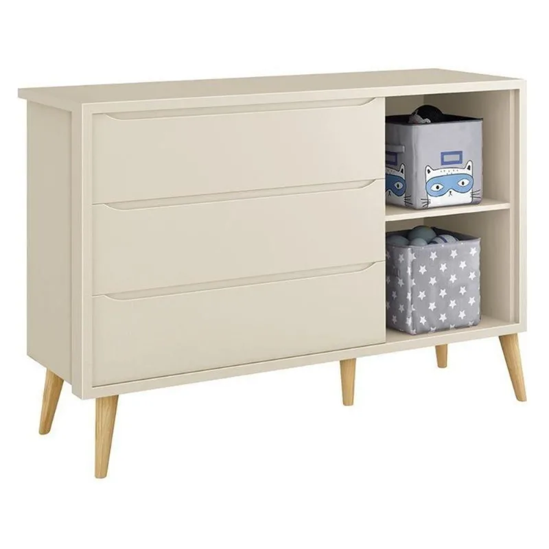 Cômoda Infantil Theo 3 Gavetas MDF Puxador Embutido Areia Fosco Reller Móveis